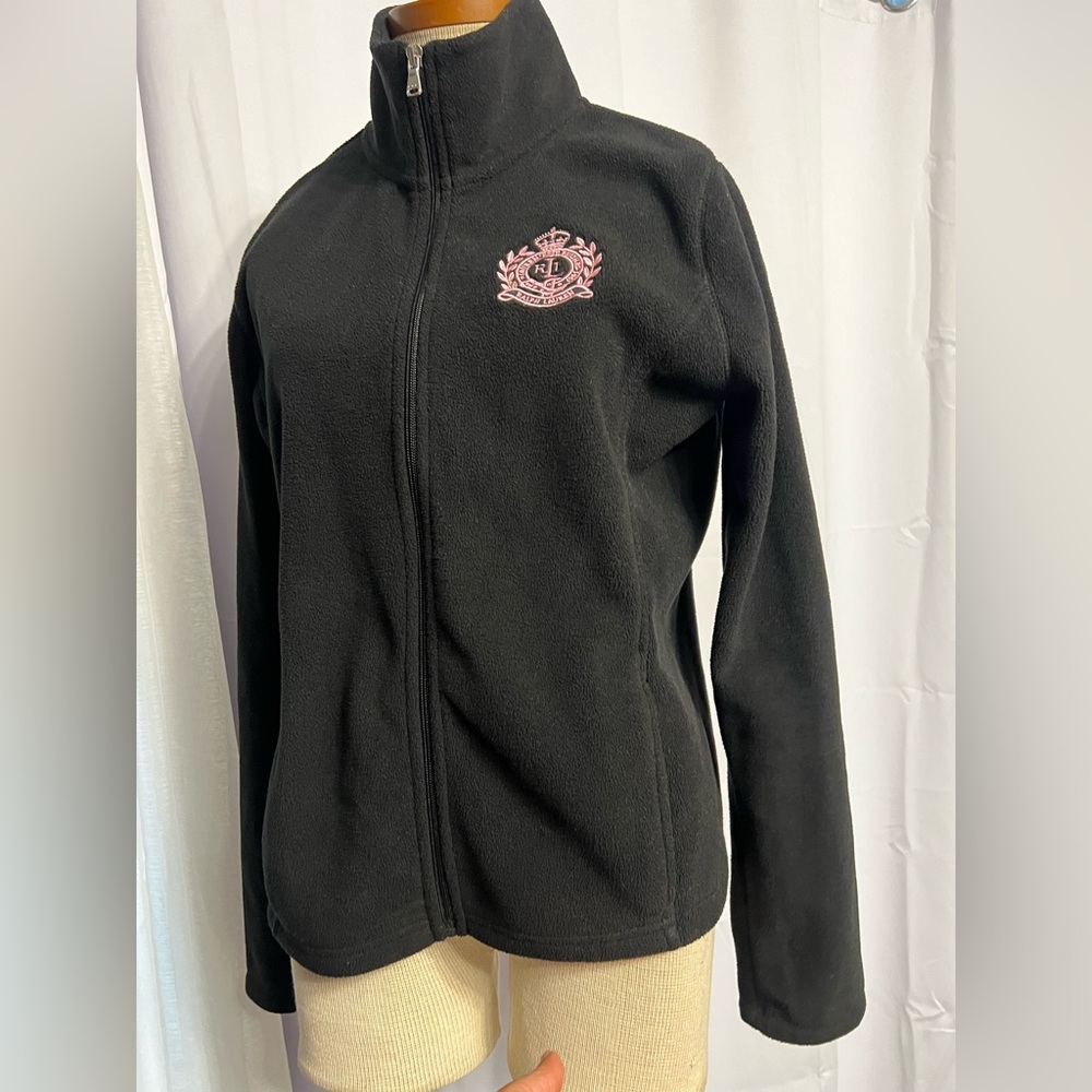 Ralph Lauren Women’s Black Zip Up Long Sleeve Fleece Size Medium